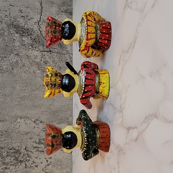 Vintage Rajasthani wooden musicians Babla set of 3 folk art - Picture 3 of 11